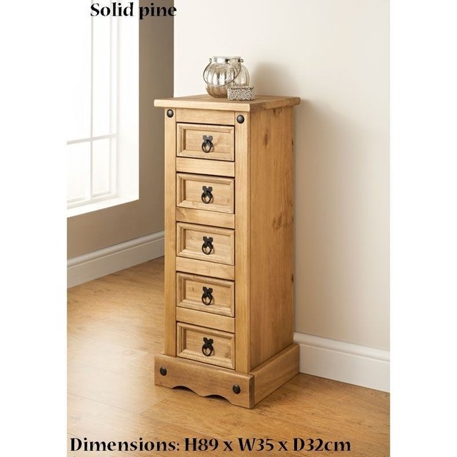 New Solid Pine Rio 5 Drawer Tall Chest For Sale