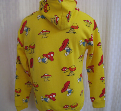 THE SMURFS YELLOW HOODIE ALLOVER MUSHROOM PRINT SIZE M HOT | eBay