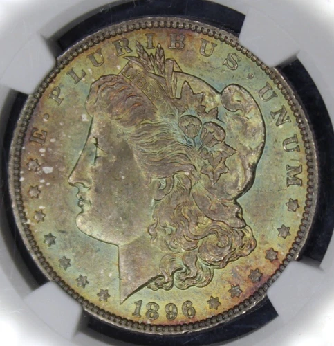 🌈 1896 Morgan Silver Dollar NGC Graded MS63 Rainbow Color Toning Toned Coin 