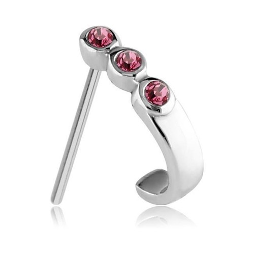 Surgical Steel Nose Stud Ring Screw L Bend Triple CZ Nose Hugger 20 Gauge 20G - Picture 10 of 13