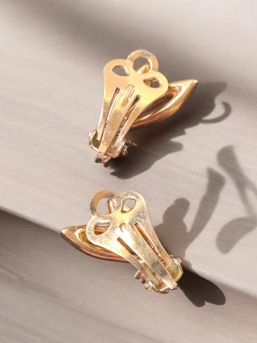 VINTAGE Art Deco Earrings Clip On Gold Tone Blue Diamante Sprig Style Stunning. - Picture 5 of 13