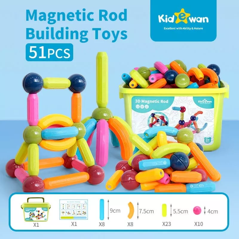 3D Magnetic Rod Building Toys 51 pieces Educational Set Fidget Toy