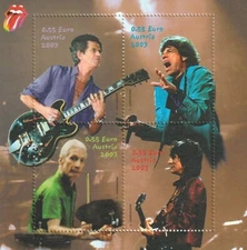 THE ROLLING STONES; s/s  4 stamps; MNH; Austria; Jagger/ Richards; Watts; HTF