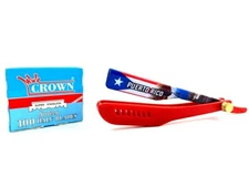PUERTO RICO STRAIGHT BARBER RAZOR +100 CROWN HALF SINGLE EDGE SHAVING BLADES LoR
