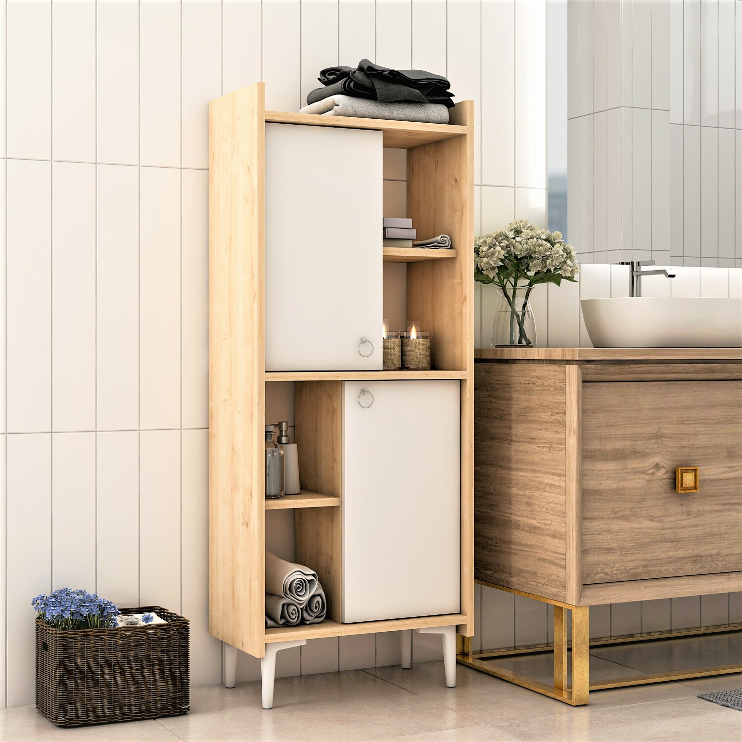 KayRana Leeds Oak and White Multipurpose Use Cabinet & 2 Doors