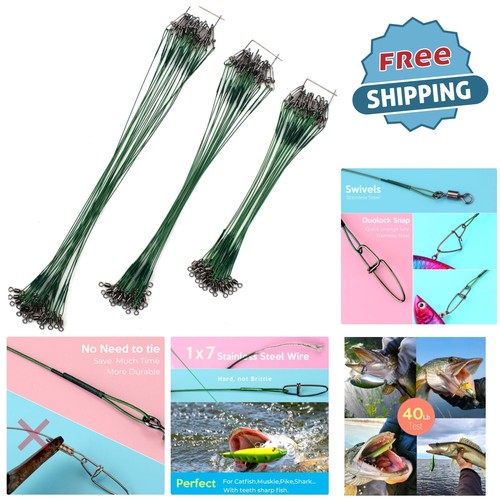 Fishing Leaders Stainless Steel Wire 40lb 60pcs Durable Tackle Kit Gear