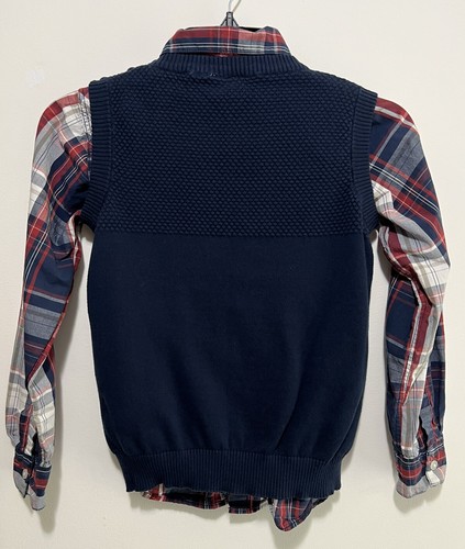 Boys Blarney Vest Gray Matching LS Button Down Dark Red Blue White Plaid Size 9 - Picture 5 of 9
