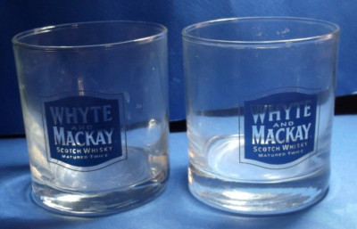 Pair Of 2 WHYTE AND MACKAY SCOTCH WHISKY WHISKEY GLASSES TUMBLERS MATURED TWICE
