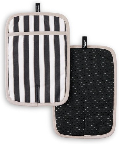 Kate Spade New York Botanical Stripe Pot Holder 2-Pack 7" x 10", Black/Beige