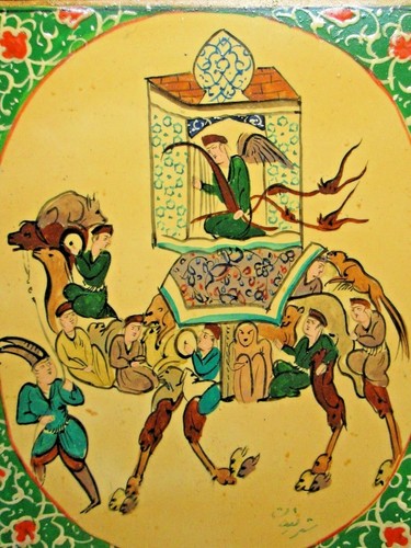 VINTAGE HAND PAINTING MIDDLE EAST NOMADS FORMING GENIALLY IN CAMEL SHAPE 1920 - Picture 3 of 5