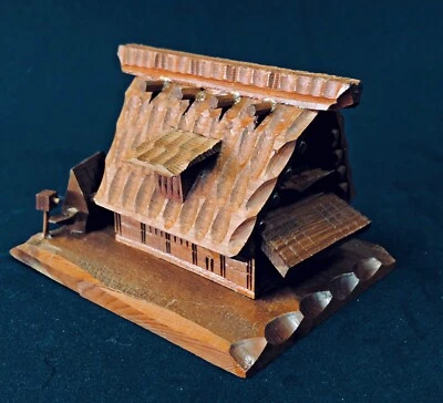 Japanese Wooden Trinket Box Jewelry Vintage TeaHouse Shape Folk Art Craft Model - Image 1 of 4