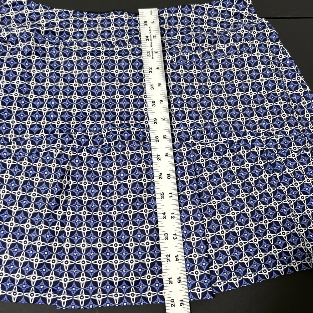 Women's Blue Geometric Tennis Skort with Hidden Pocket – Stretchy & Comfortable – Size Large – Asian Fit