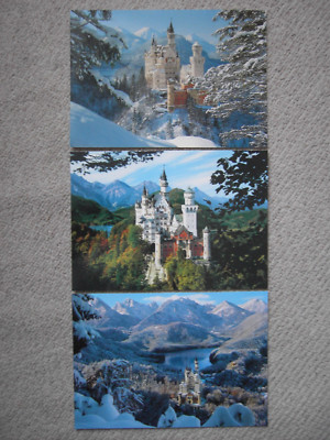 KÖNIGLICHES SCHLOSS NEUSCHWANSTEIN. 3 X A5 Vollfarbe. Königsschloss, See, Alpen