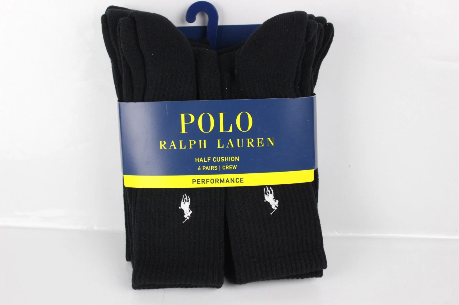 Polo Ralph Lauren Men's 6 Pair Socks Half Cushion Crew 10-13 Shoe 6-12 Black