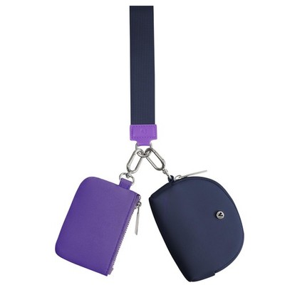KeyChain Wallet Wristlet Mini Zip Dual Pouch Wallets For Women Purple Dark Blue