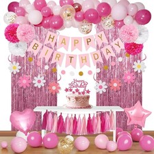 Pink Red Happy Birthday Party Decorations kits for Girls Women with Happy Bir...