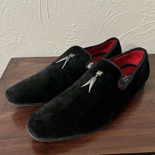 La Milano Italy Black Velvet Red Soles Mens Size 12 Loafers Prom Formal - 第 1/5 張圖片