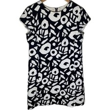 LOFT Dress Women’s 6 Black White Geometric Short Sleeve Shift Work Sheath