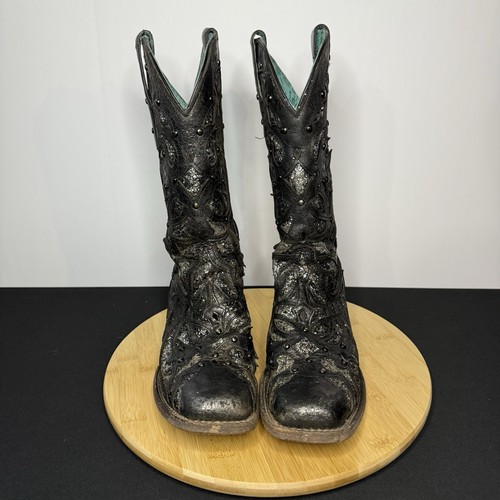 Stivali da sella Corral Cowgirl neri in pelle con strass taglia 9 M Western 29095 C3404 - Foto 4 di 12