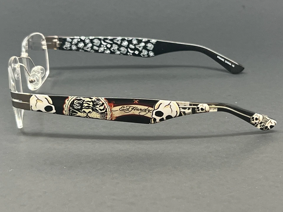 Ed Hardy EHL823-GUN Gunmetal 53 mm Para hombres Anteojos Cuadrados Sin Montura Estampado de Calaveras Foto 3 de 4