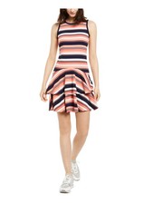 MICHAEL MICHAEL KORS Womens Coral Textured Sleeveless Crew Neck Mini Dress XS