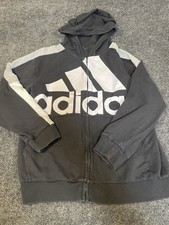 Adidas Youth Large Full Zip Hoodie Black Gray Colorblock Big Logo Sweatshirt L