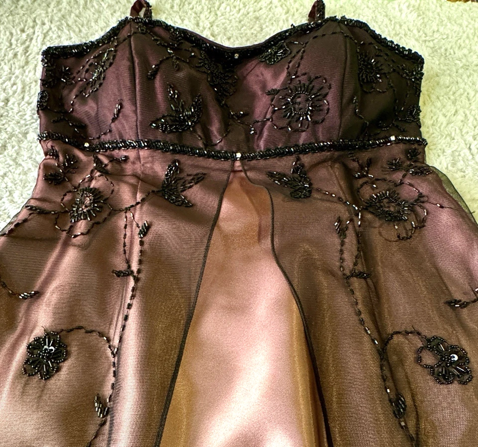 Vintage Betsy Adam Prom Dress Maxi Gown 8 Purple Ombre Black Goth 90S Y2K Bead - Image 3 of 4