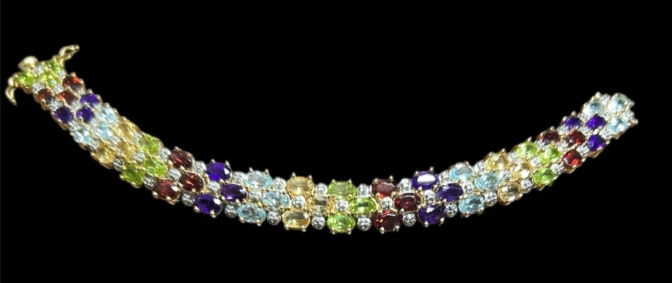 Pulsera de ley 925, Vermeil diamantes genuinos y múltiples piedras preciosas naturales Foto 2 de 4