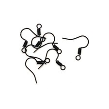 Black Enamel Coated Fish Hook Earring Wires, 16x15mm - US Selle