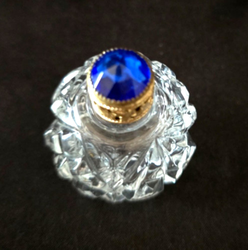 Antique Vintage Perfume Bottle Irice MINI Czech Blue Jeweled Filigree 1930's WOW
