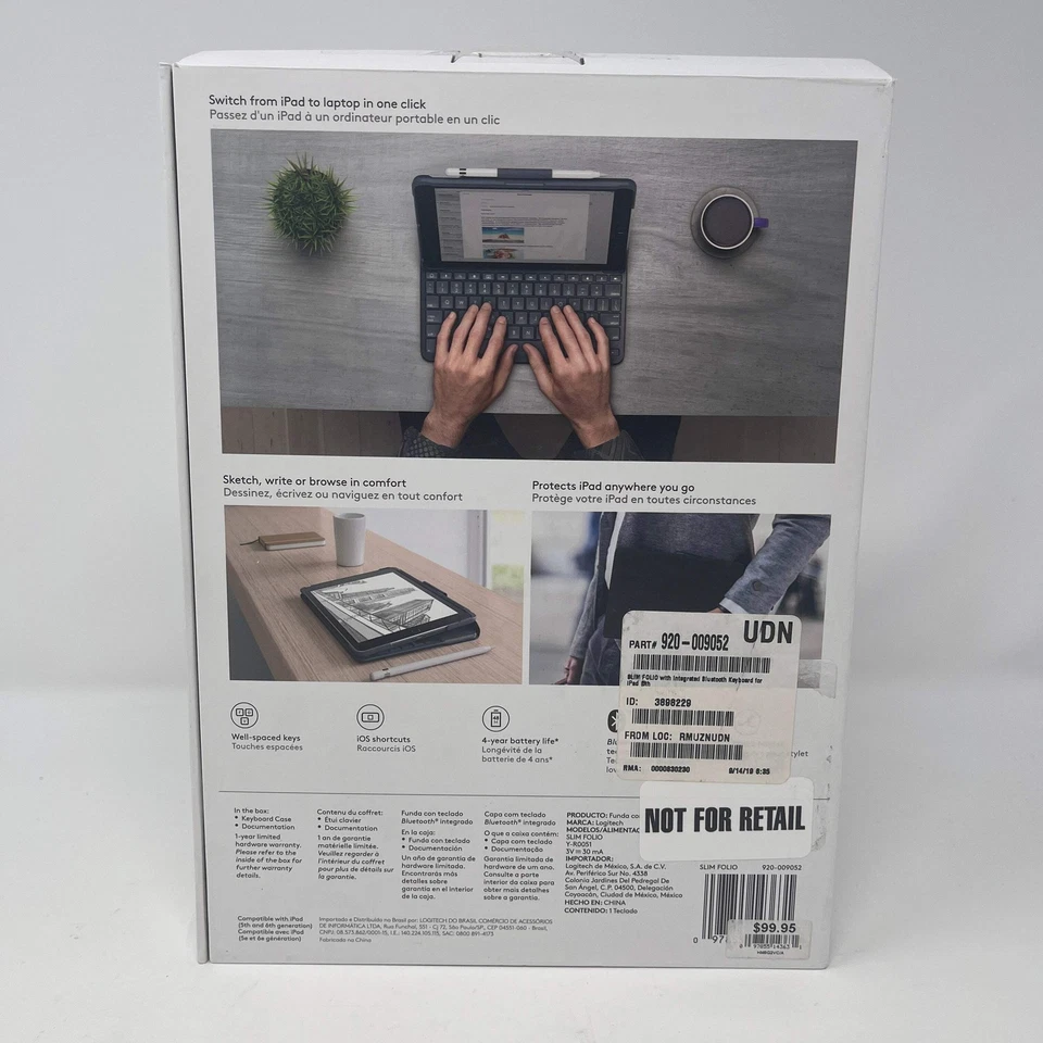 New Logitech Slim folio Case With Bluetooth Keyboard For iPad 5th/6th Gen - Image 2 of 4