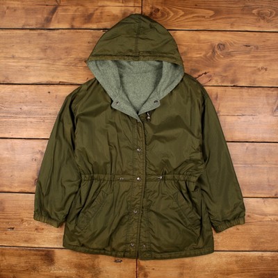 Vintage Basic Edition Fleecejacke M Herren 90er grün Nylon Kapuze wendbar