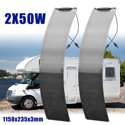 100W Flexibel Solarpanel Solarmodul Mono Waterproof Für Wohnmobil Camping 2x50W