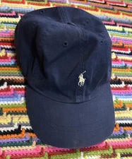 Polo Ralph Lauren Blue Baseball Dads Cap Hat Mens Cotton Leather Strap As Is