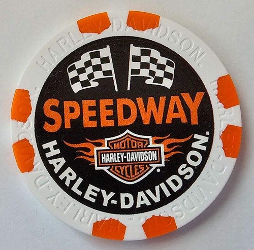 SPEEDWAY HARLEY-DAVIDSON Concord NC Full Color WIDE White/Orange Poker Chip - Picture 2 of 3