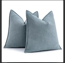 MIULEE Pack of 2 Dusty Blue Decorative Pillow Covers 20x20 Inch Soft Chenil 