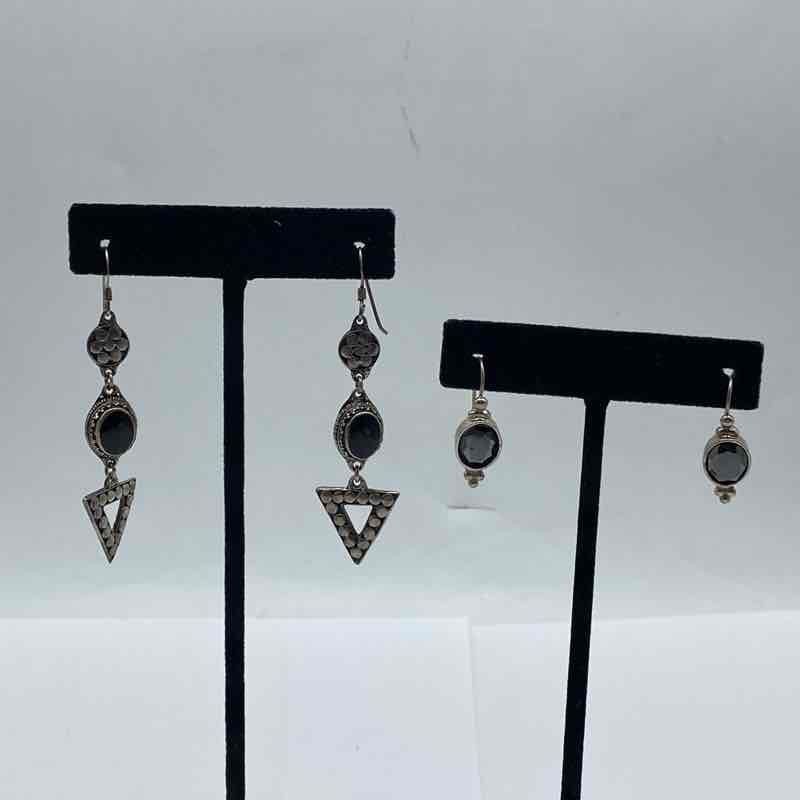 Sterling Silver 925 Hematite Onyx Earrings Jewelry Lot of 2 Pairs Southwestern