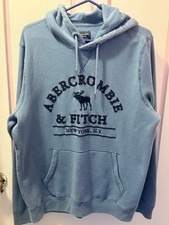 Abercrombie  Fitch Unisex Hoodie Blue Size L Front Pouch Moose