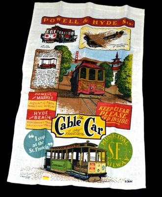 Vtg Kay Dee San Francisco Linen Tea Towel Kitchen Cable Car Souvenir Hyde NWT