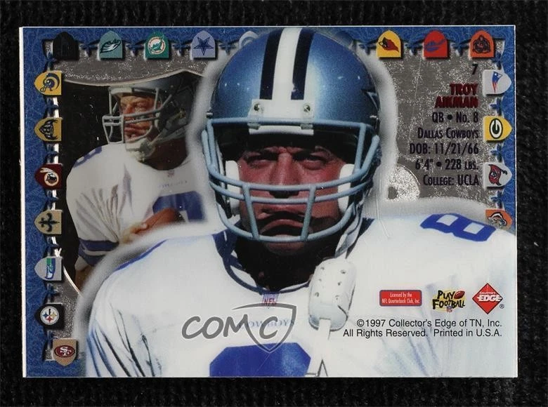 1997 Collector's Edge Excalibur Game Gear /249 Troy Aikman #7 HOF - Image 2 of 2