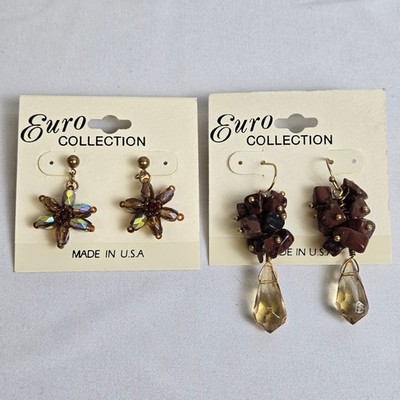 2 Pairs Euro Collection Boho Drop Earrings, Made in USA, New