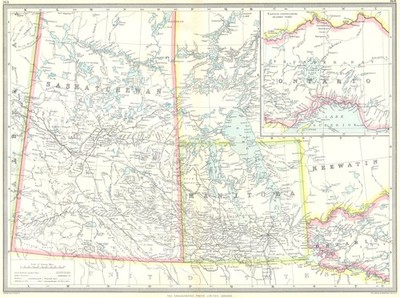 KANADA. Central u.a. Manitoba & Saskatchewan; Eastern Ontario 1907 Karte