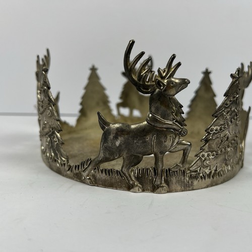 Vtg International Silver Reindeer Tree Pillar Candle Holder Christmas Holiday - Picture 3 of 8