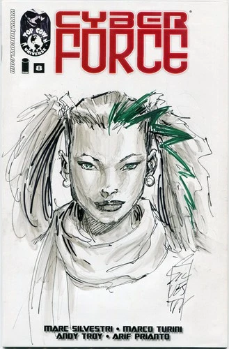 Cyber Force #8 blank variant cover with Velocity sketch by Marc Silvestri