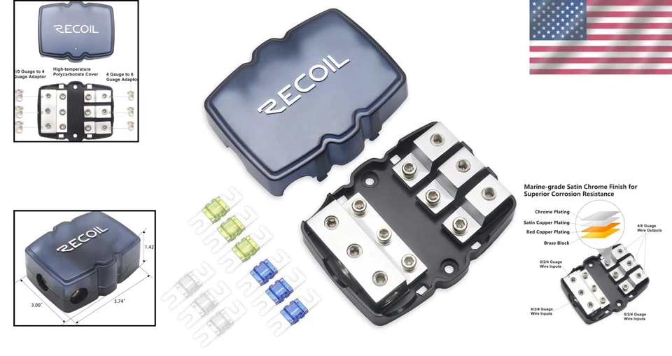 3-Way Mini-ANL Fused Distribution Block with Brass Construction & 60A/80A Fuses - Image 2 of 4