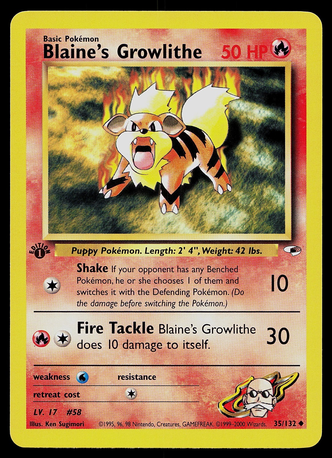 Pokemon Card - Blaine's Growlithe Gym Heroes 35/132 Uncommon 1st Edition