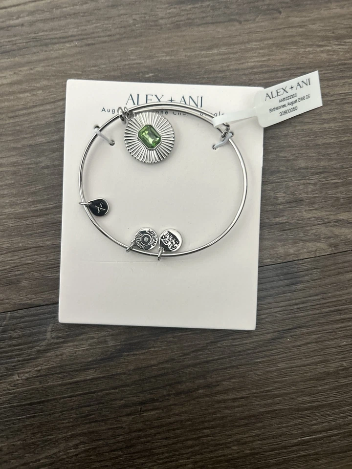 Alex and Ani August Birthstone Green/Peridot Charm Bangle Bracelet NWT - Image 2 of 3