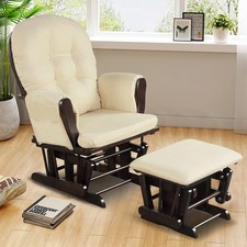 Costzon Glider and Ottoman Set, Wood Glider Rocker for Nursery, Upholstered Comf