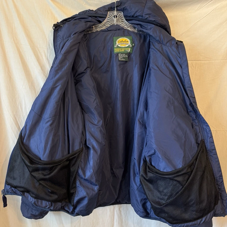Cabelas Premier Northern Goose Down Puffer Jacket Men Navy Blue Full Zip Hood XL - Image 4 of 4
