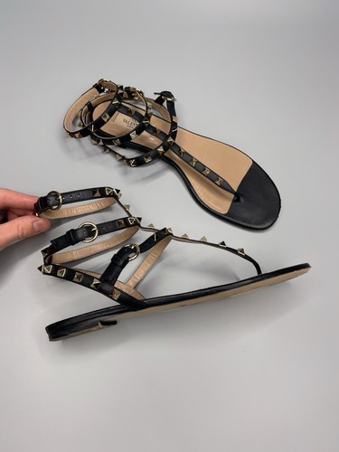 Valentino Rockstud Caged Leather Ankle Strap Sandal Women's Size 40,5 Black - Picture 2 of 11